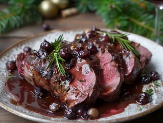 Roast venison with juniper berries