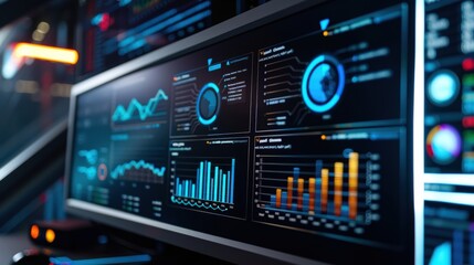 Wall Mural - computer screen showing financial data with graphs and charts displaying market analysis