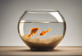 Gold fish in a fishbowl on transparency background