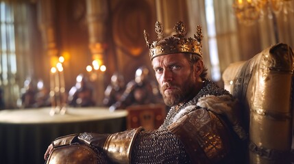 King Arthur with the Knights of the Round table depicted in a fictional setting