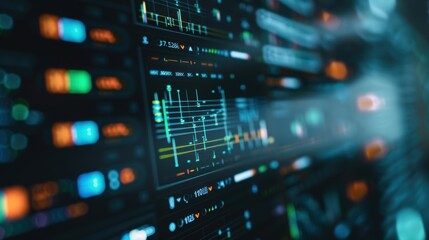 Wall Mural - computer screen showing real time stocks market data visualisation