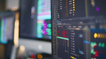 Wall Mural - computer monitors displaying financial data and charts