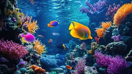 Canvas Print - Colorful Fish and Coral Reef in a Vibrant Underwater Scene