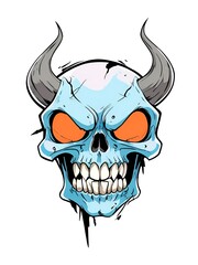 Poster - Blue Skull with Horns