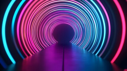 Wall Mural - Neon Lights Tunnel Abstract Background 3D Render