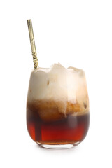 Wall Mural - Glass of White Russian cocktail on white background