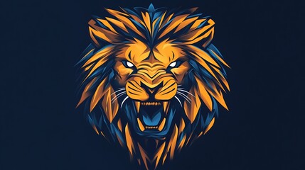 Canvas Print - Stylized design of a roaring lion's head using sharp lines and a limited color palette for a dramatic look