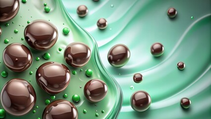 Abstract artistic background of soft mint merging with deep chocolate oil drops, mint, chocolate, oil drops, abstract, artistic