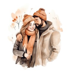 Hand drawn drawing of romantic couple white background