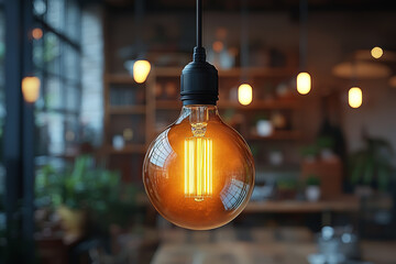 Wall Mural - a single, unadorned lightbulb hanging from a ceiling, showcasing the simplicity of industrial design