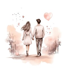 Wall Mural - Hand drawn drawing of romantic couple white background