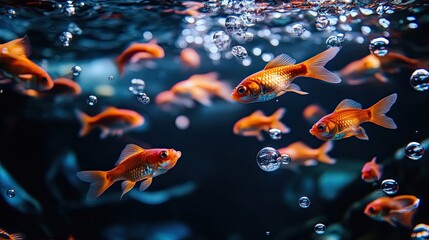 Goldfish Swimming Through a Tank with Bubbles