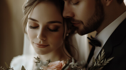 Close-Up Wedding Portrait of the Bride and Groom