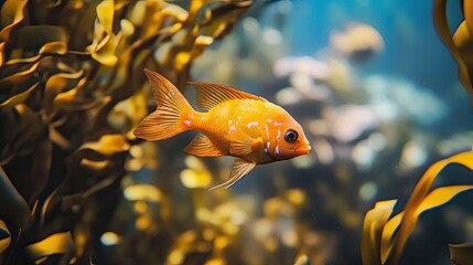 Canvas Print - Orange and White Spotted Fish Swimming Near Kelp