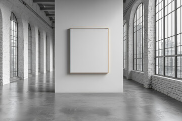 Canvas Print - A blank white wall with a single, small artwork hanging at eye level, emphasizing the focus on minimalistic art display. Concept of clean aesthetics and simple decoration.