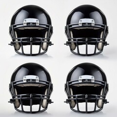 Set blank black american football helmet mockup, different views