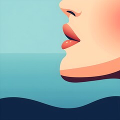 Wall Mural - CLoseup portrait of young woman with clear beautiful  healthy skin. Facial treatment. Skincare routine and hygiene. Healthcare, cosmetic product and beauty concept. Cartoon flat style