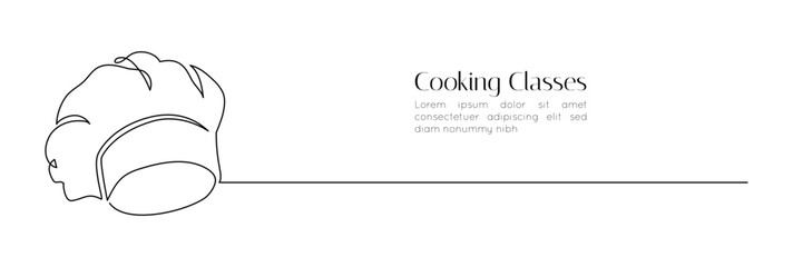 Aufkleber - Chef hat in one continuous line drawing. Symbol of cooking and restaurant kitchen in simple linear style. Professional uniform in editable stroke. Doodle outline vector illustration