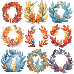 Canvas Print - 9 Watercolor Autumn Leaf Wreaths: Perfect for Fall Designs