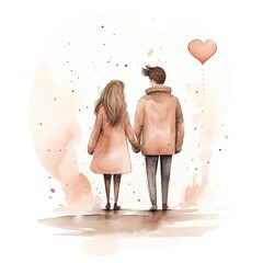 Wall Mural - Watercolor hand drawn trendy cartoon couple