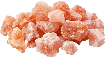 closeup of himalayan pink rock salt isolated over white background