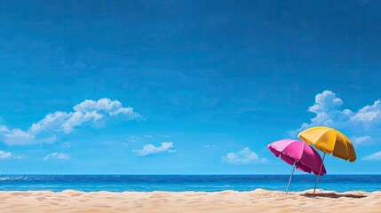 Wall Mural - a peaceful beach setting with colorful umbrellas under a clear blue sky, perfect for relaxation and 
