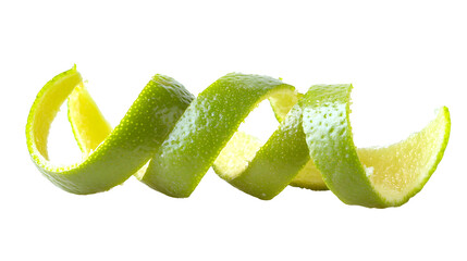 Green lime peel isolated on white background with lime twist and fruit zest
