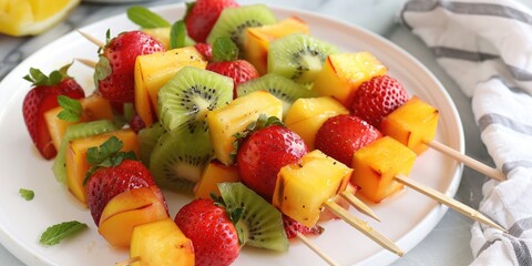 Canvas Print - Exotic Fruit Skewers Delicious and Refreshing Summer Snack