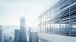 © 为轩 张 - Panoramic view of a modern office building with glass walls and contemporary architecture against a cityscape, featuring clear skies and soft lighting for a futuristic feel.