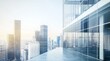 © 为轩 张 - Panoramic view of a modern office building with glass walls and contemporary architecture against a cityscape, featuring clear skies and soft lighting for a futuristic feel.