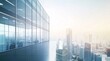 © 为轩 张 - Panoramic view of a modern office building with glass walls and contemporary architecture against a cityscape, featuring clear skies and soft lighting for a futuristic feel.