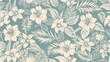 © mamo studios - Seamless pattern of tropical flowers and leaves against a vibrant blue background, showcasing vivid colors and natural beauty,generative ai