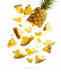 Canvas Print - A vibrant pineapple exploding into juicy chunks. This lively image captures the essence of freshness. Perfect for food blogs and marketing. Bright and eye-catching. AI