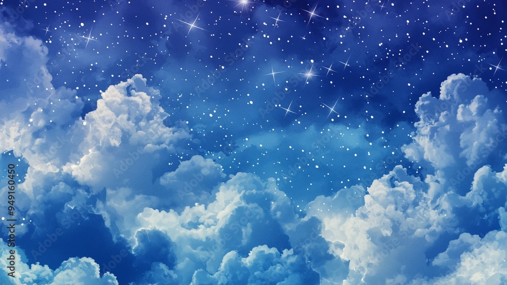 Watercolor painting texture background of night sky with clouds and ...