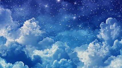 Wall Mural - watercolor painting texture background of night sky with clouds and stars