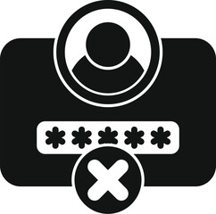 Sticker - This black and white icon shows a login attempt being rejected with a large red x