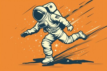 Canvas Print - an astronaut in a space suit runs in zero gravity, suitable for sci-fi and adventure themes