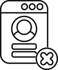 Poster - This simple vector icon represents the concept of deleting an online account, featuring a profile with an x mark