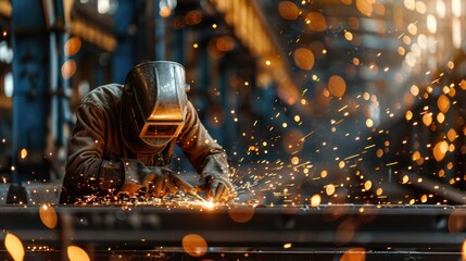 Sparks Fly: Industrial Welding of Steel Structure in Factory