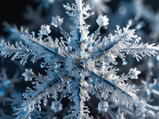 Beautiful snowflake crystals close up.