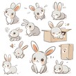 © Emmyn2222 - set icon of cute bunny rabbit character poses scene in pastel colors, white background, vector art illustration