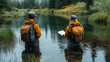 © David - A team of environmental scientists studying the effects of pollution on a freshwater lake.