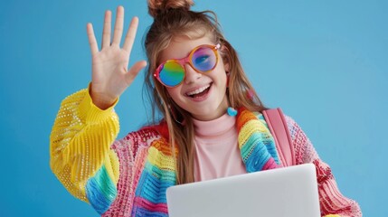 Canvas Print - A young girl wears trendy sunglasses and a bright colored sweater, perfect for casual everyday use or as a playful addition to a costume