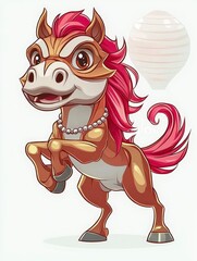 Poster - Cartoon Horse with Pink Mane and a Pearl Necklace