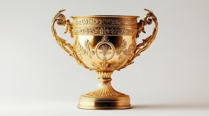 The striking gold trophy features intricate designs and symbolizes achievement in a competitive event