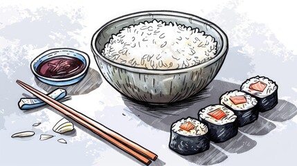 A bowl of Japanese-style sushi and rice, ready for serving