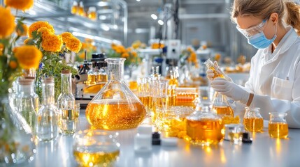 Wall Mural - A close-up of a quality control lab in a food processing plant, where scientists test ingredients for purity and safety.