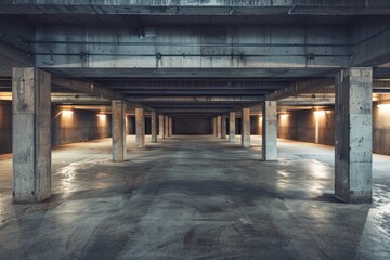 Canvas Print - Abandoned parking lot with concrete floors and empty spaces