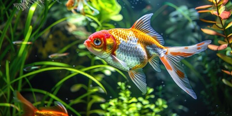 Sticker - A close-up view of a fish swimming in an aquarium