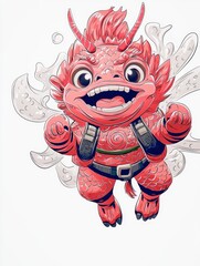 Poster - Adorable Red Dragon Cartoon Character